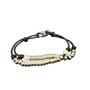Lizzy James Karma Silver And Black Leather Bracelet Nwt Size Small Ret $55